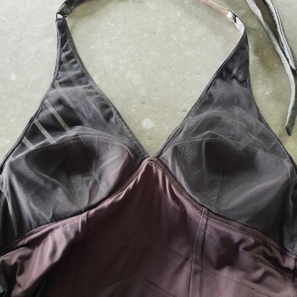 Vintage Cache Cocktail Dress Sz 6 Bronze Brown V Neck Halter Mermaid Tier Fairy - Picture 12 of 16